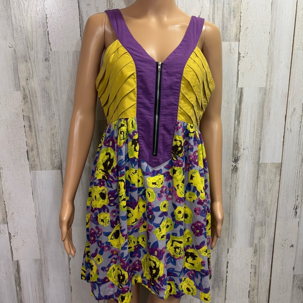 Ya Purple and Yellow Floral Dress with Zipper